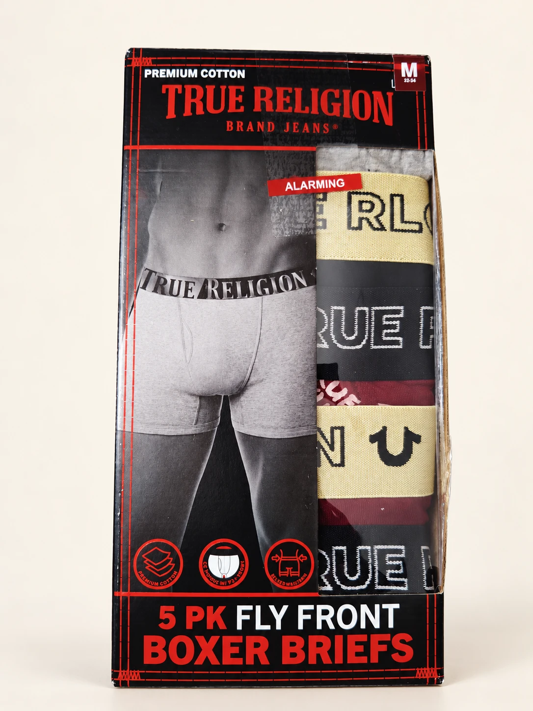 True Religion Fly Front Boxer Briefs — 5 Pack, M — product photograph