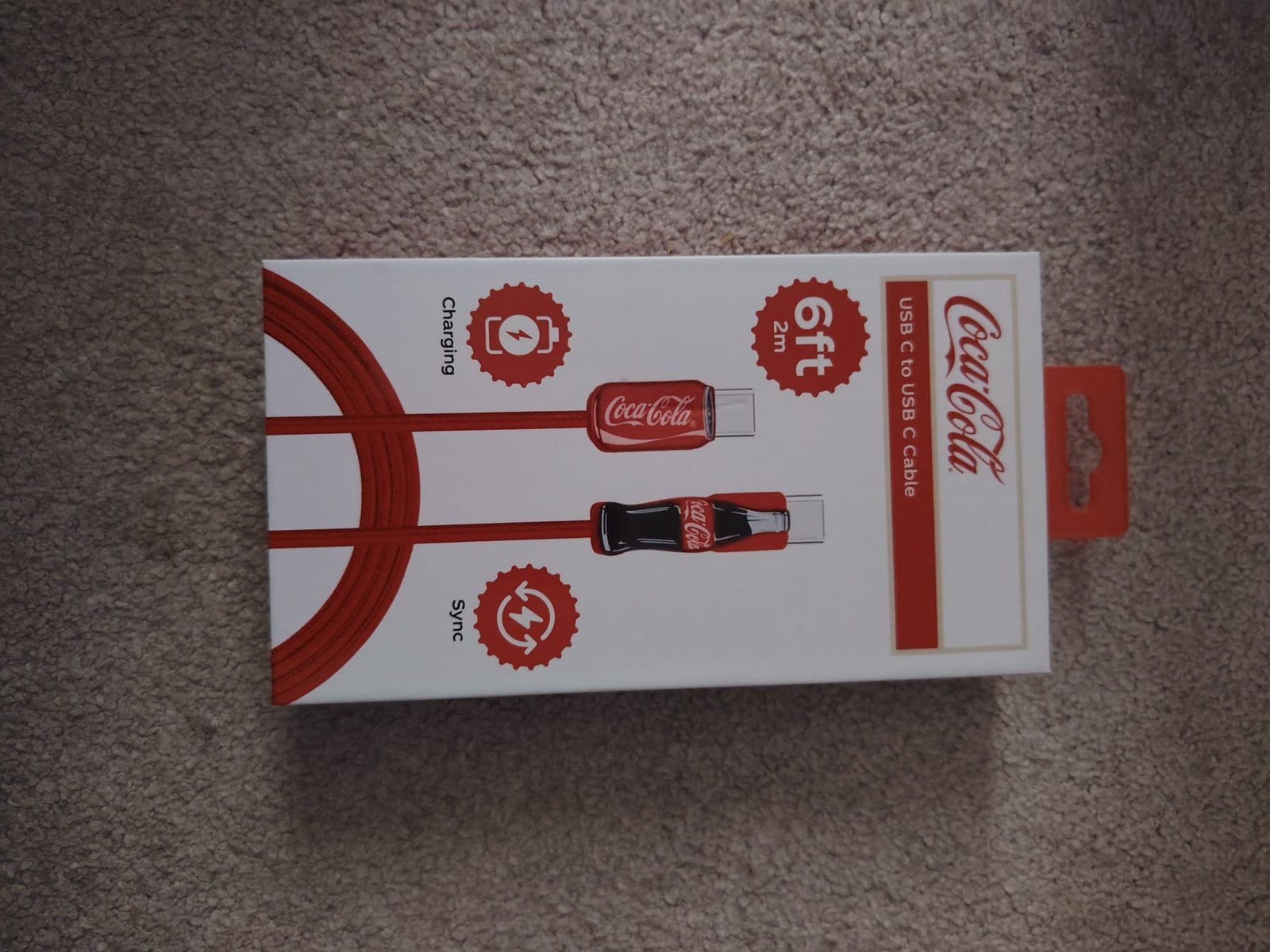 Coca-Cola USB-C to USB-C Braided Cable — Red, 2 m — original product photograph 1