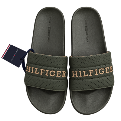 Tommy Hilfiger Perforated Logo Slides — Khaki, EU 43