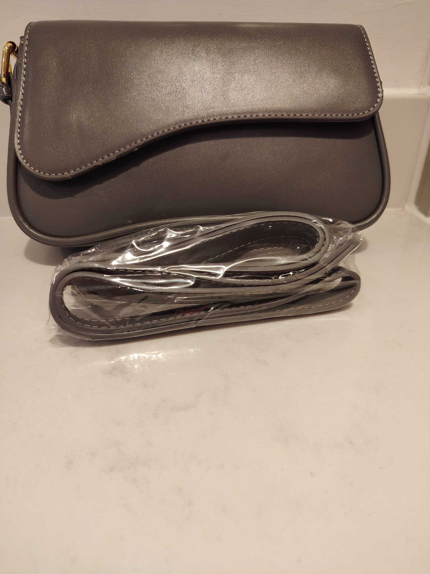 Asymmetric-Flap Crossbody Bag — Grey — original product photograph 1