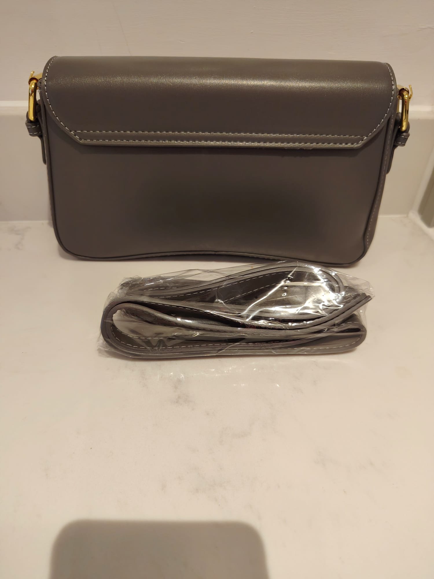 Asymmetric-Flap Crossbody Bag — Grey — original product photograph 2