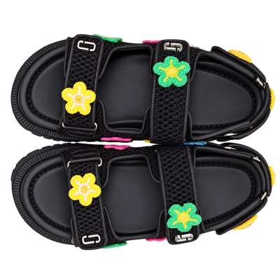 Marc Jacobs Flower-Embellished Sandals — Black Multi, EU 40