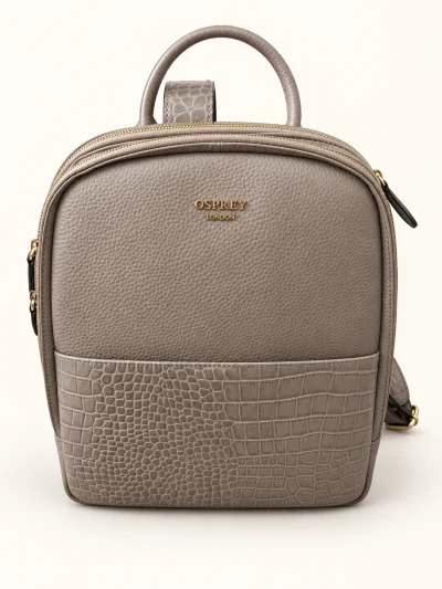 OSPREY LONDON Croc-Effect Panel Backpack — Taupe — product photograph