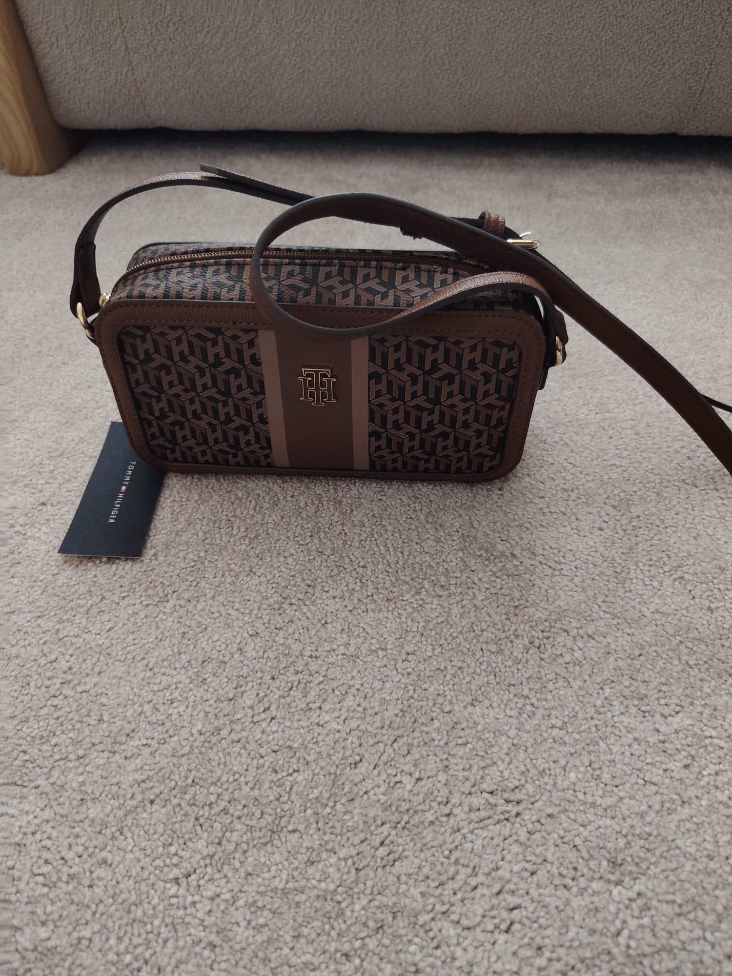 Tommy Hilfiger Monogram Crossbody Bag — Brown — tommy original